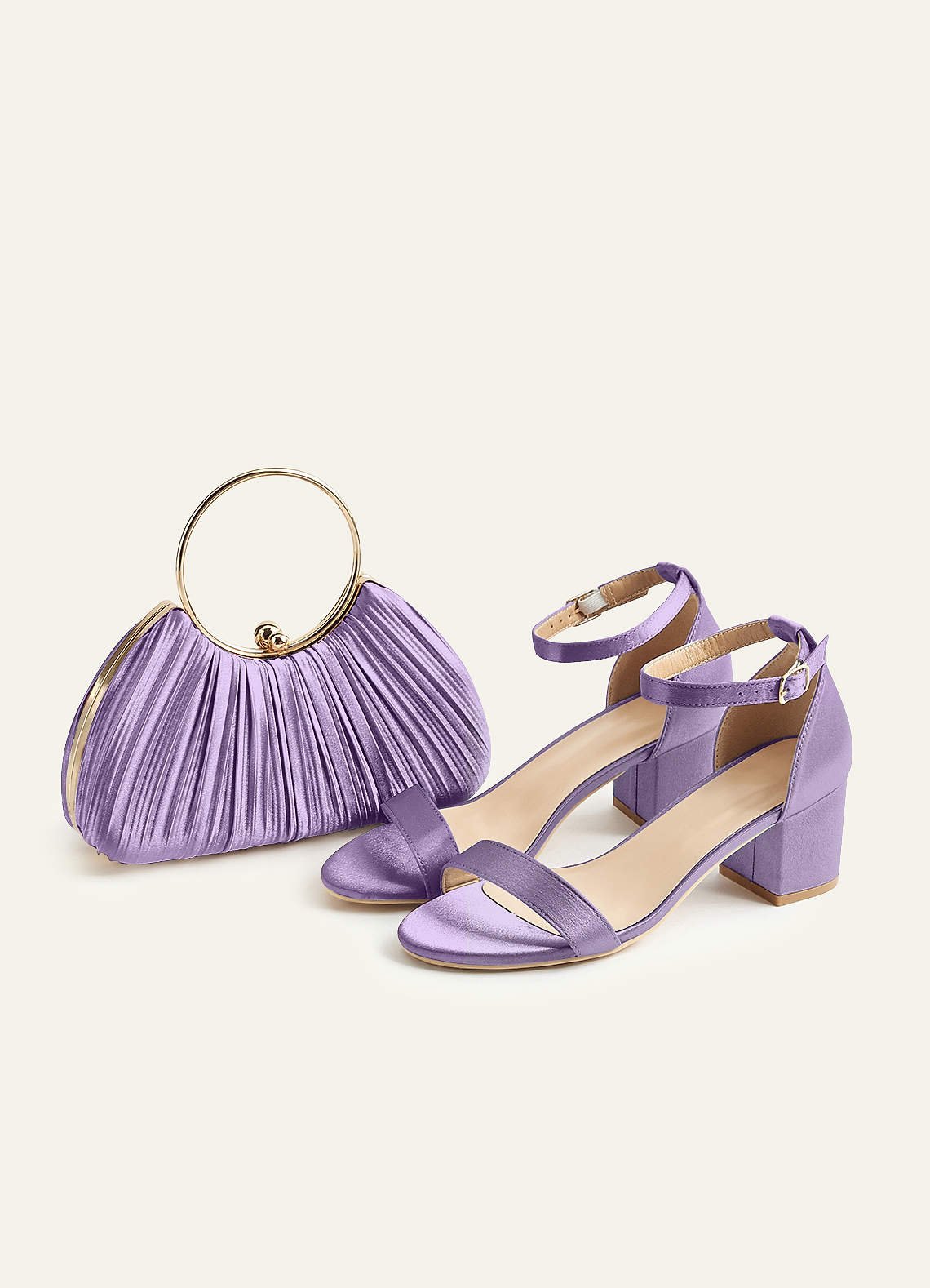 Matching Color Metallic Satin Pleated Handbag — Lilac — 图 92/204