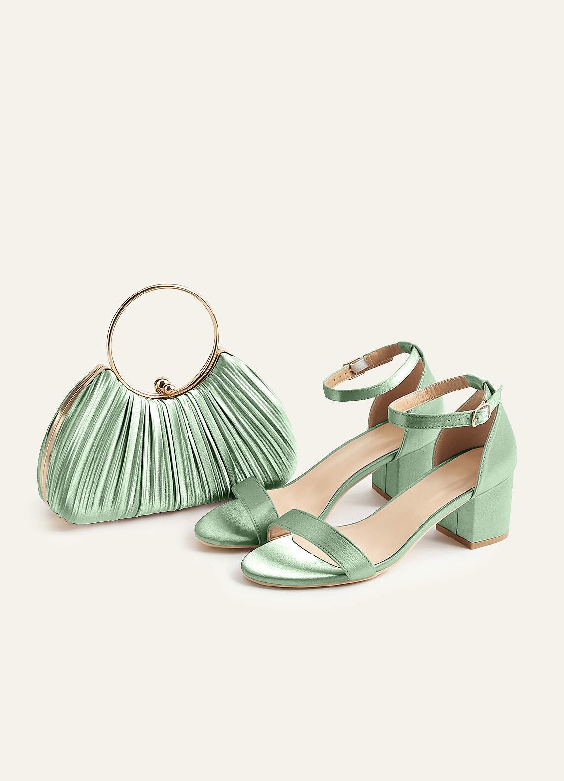 Matching Color Metallic Satin Pleated Handbag — matcha — 图 14/204