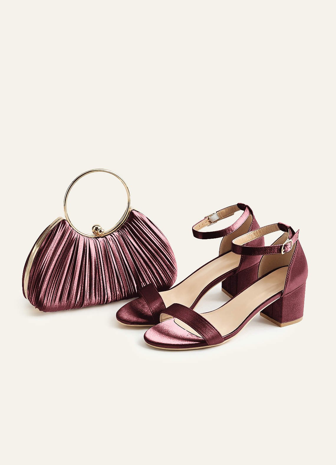Matching Color Metallic Satin Pleated Handbag — Desert Rose — 图 104/204