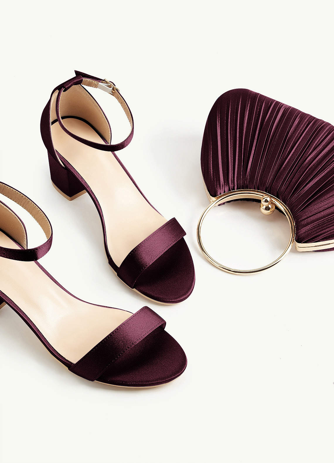 Matching Color Metallic Satin Pleated Handbag — Cabernet — 图 142/204
