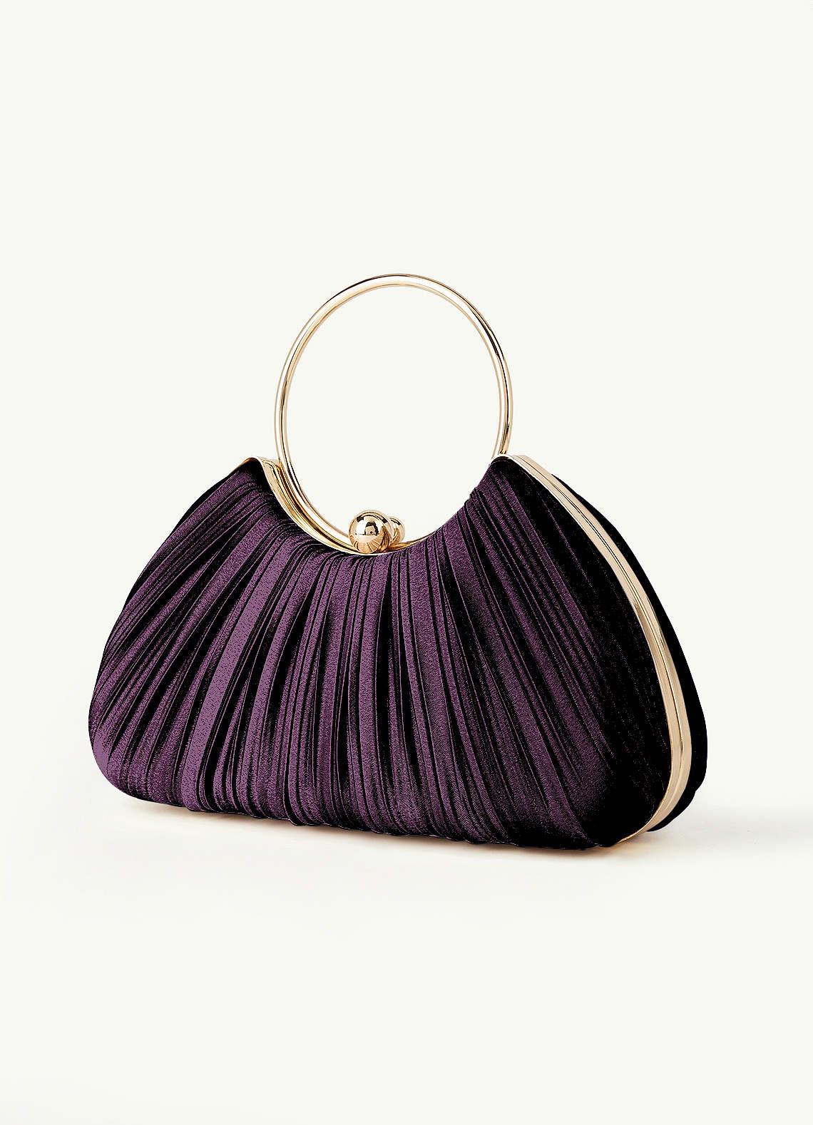 Matching Color Metallic Satin Pleated Handbag — Plum — 图 114/204