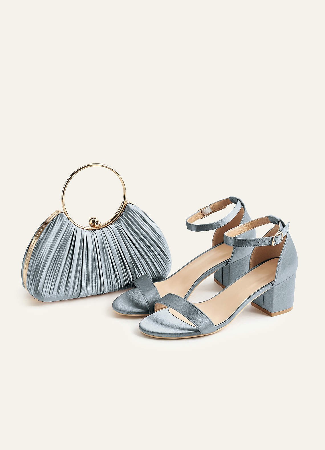 Matching Color Metallic Satin Pleated Handbag — dusty blue — 图 56/204