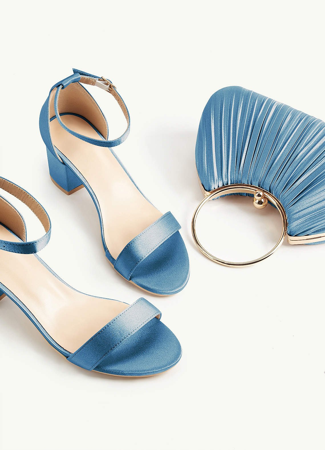 Matching Color Metallic Satin Pleated Handbag — Steel Blue — 图 52/204