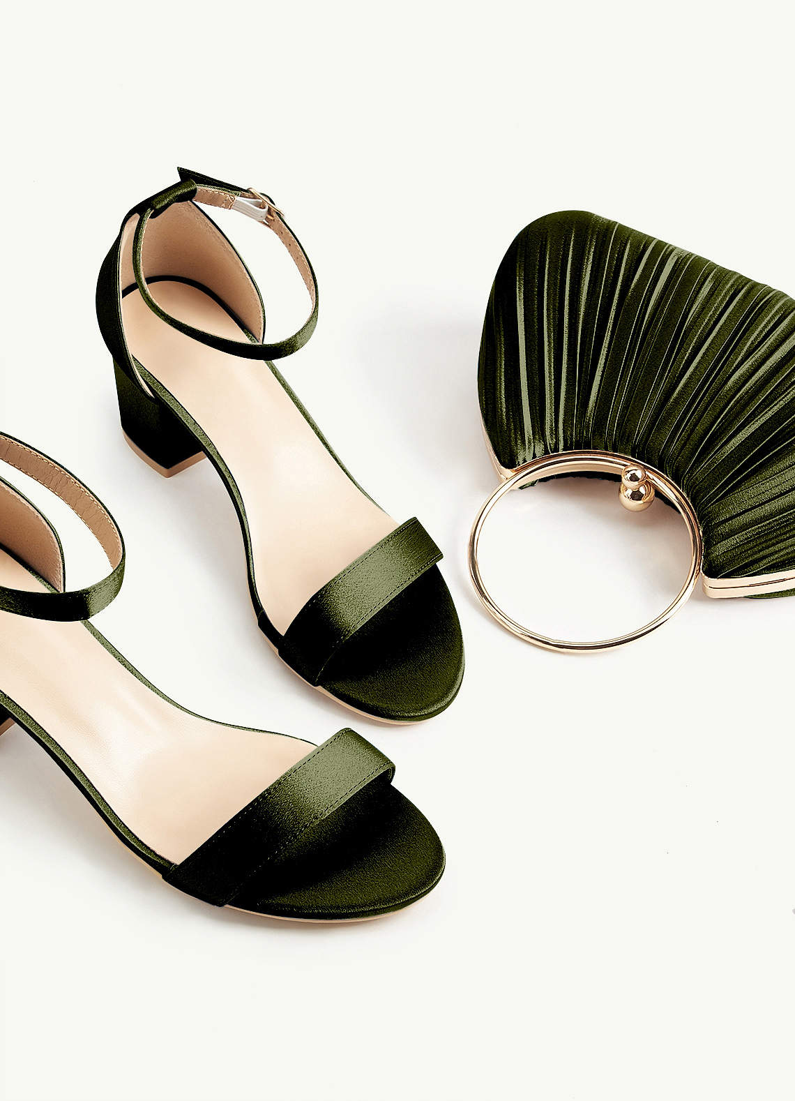 Matching Color Metallic Satin Pleated Handbag — Olive — 图 28/204