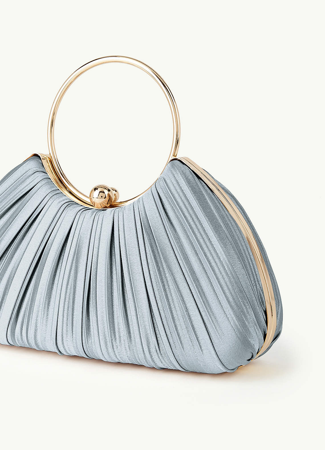 Matching Color Metallic Satin Pleated Handbag — dusty blue — 图 57/204