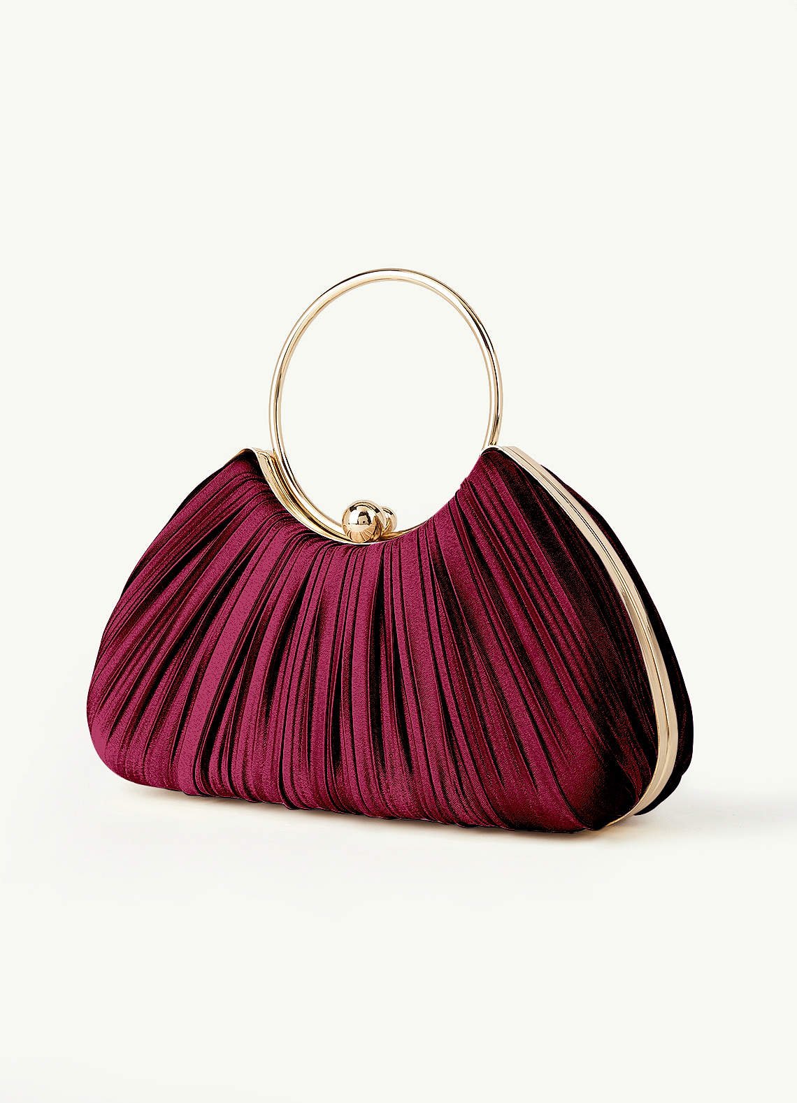 Matching Color Metallic Satin Pleated Handbag — Burgundy — 图 138/204