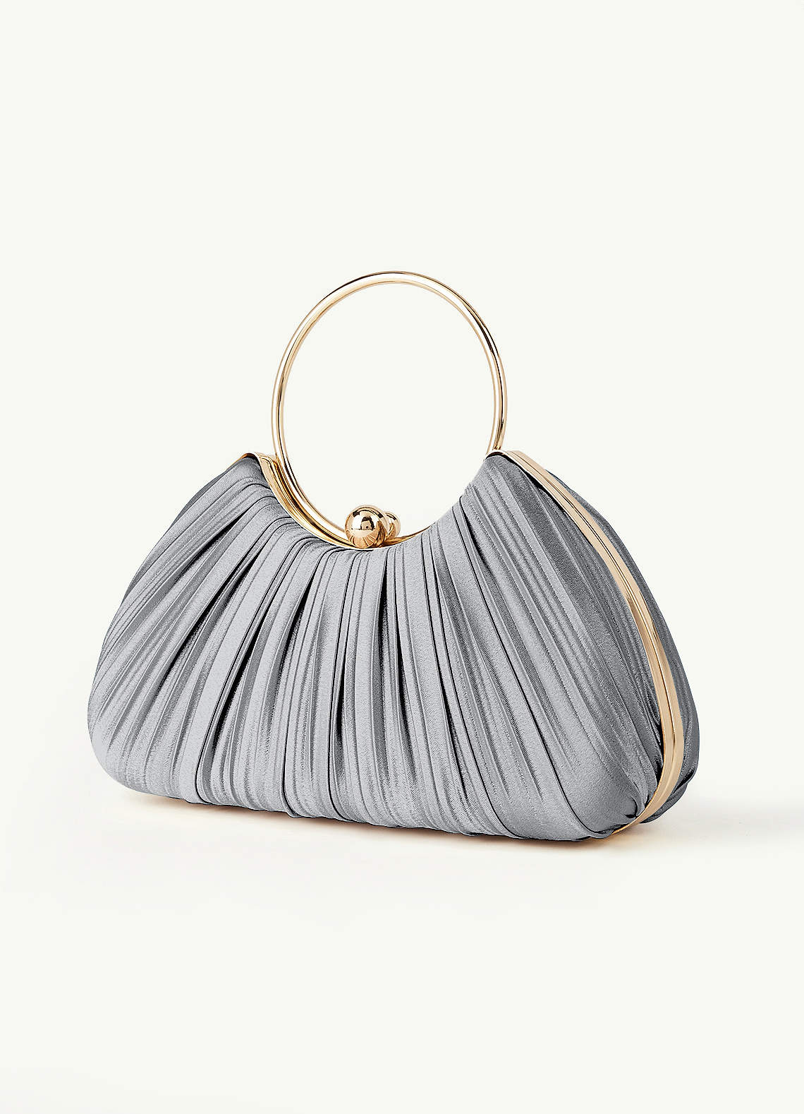 Matching Color Metallic Satin Pleated Handbag — Silver — 图 180/204