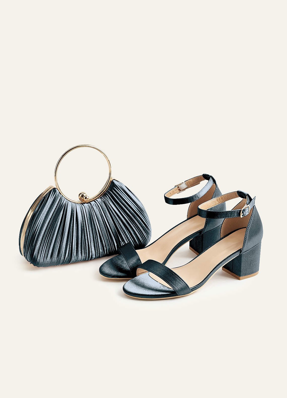 Matching Color Metallic Satin Pleated Handbag — Twilight, Dark Navy — 图 62/204