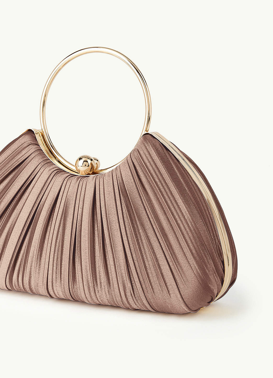 Matching Color Metallic Satin Pleated Handbag — taupe — 图 183/204