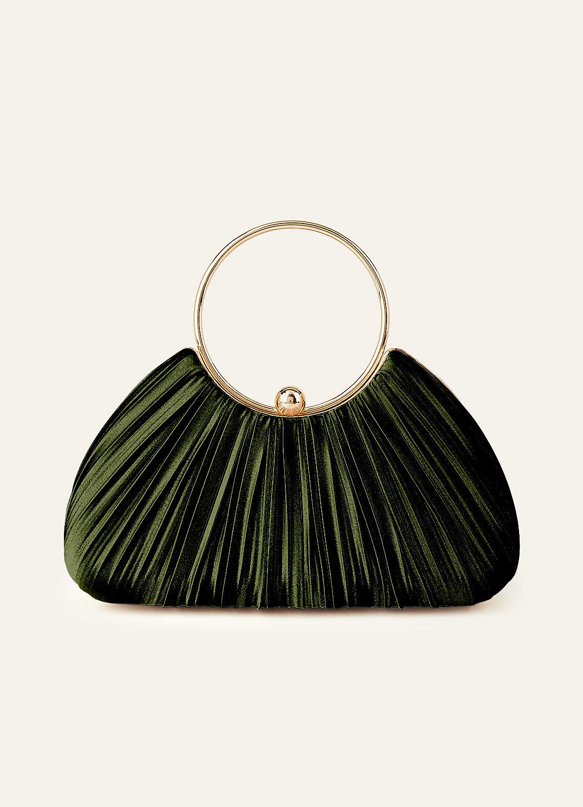 Matching Color Metallic Satin Pleated Handbag — Olive — 图 25/204