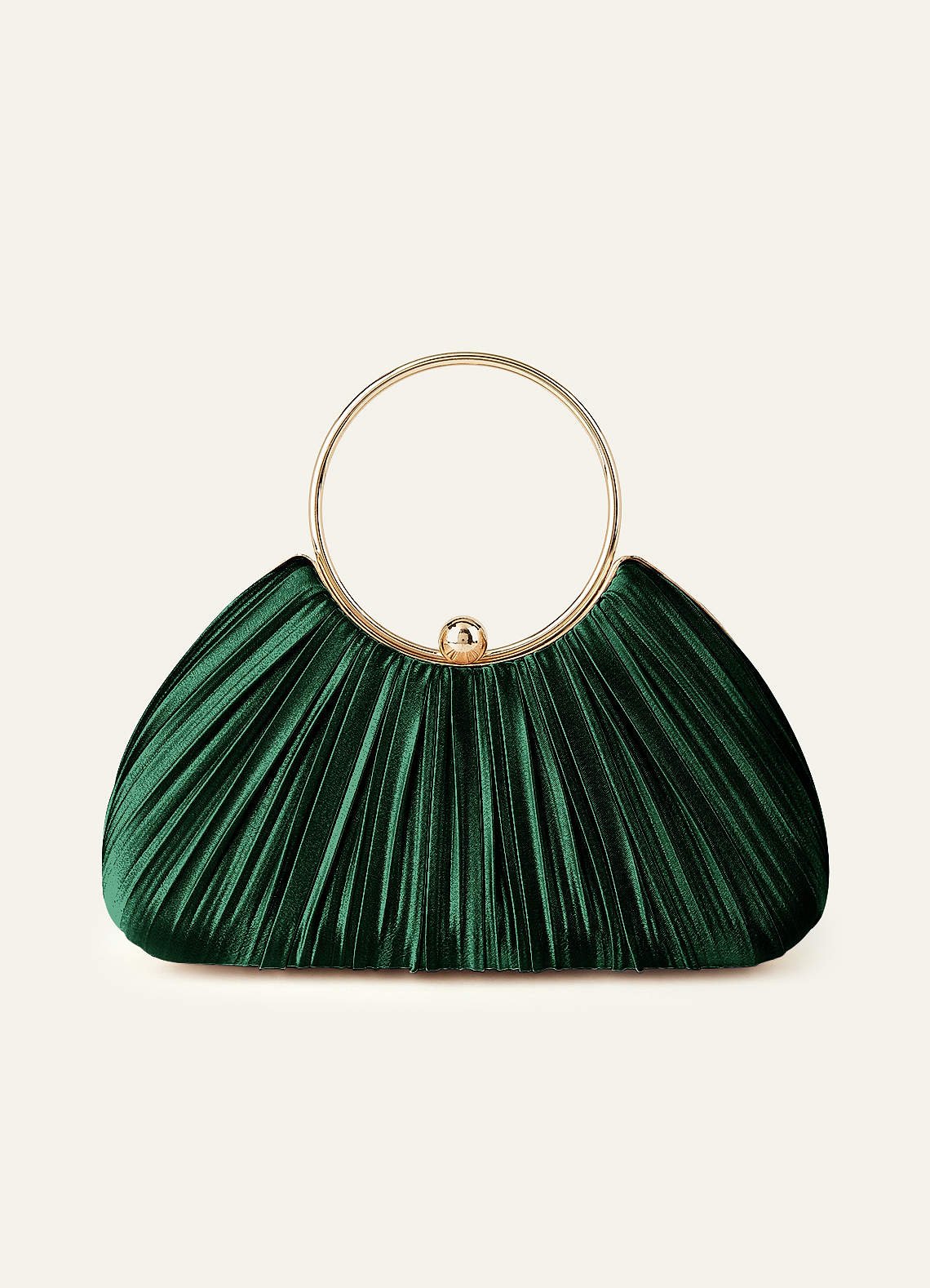 Matching Color Metallic Satin Pleated Handbag — Dark Green — 图 31/204