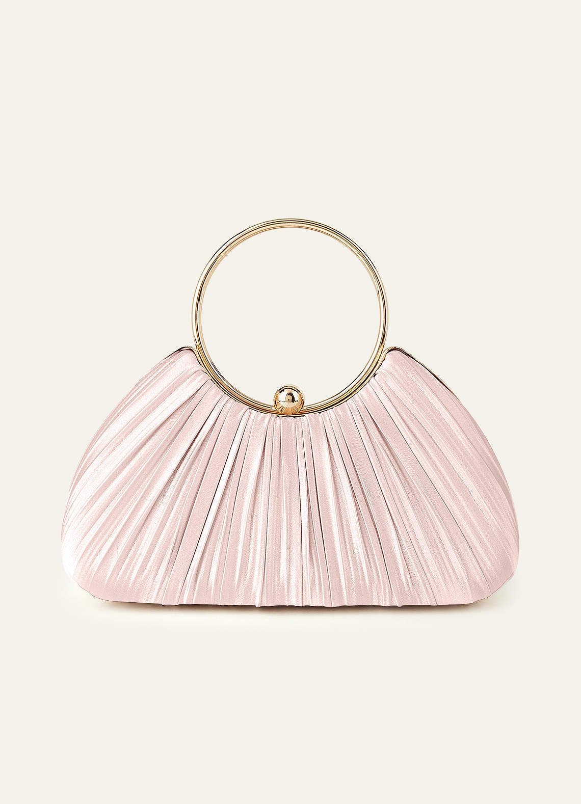 Matching Color Metallic Satin Pleated Handbag — Blushing Pink — 图 67/204