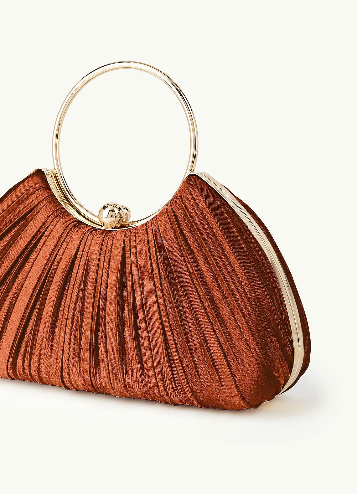 Matching Color Metallic Satin Pleated Handbag — Burnt Orange — 图 159/204