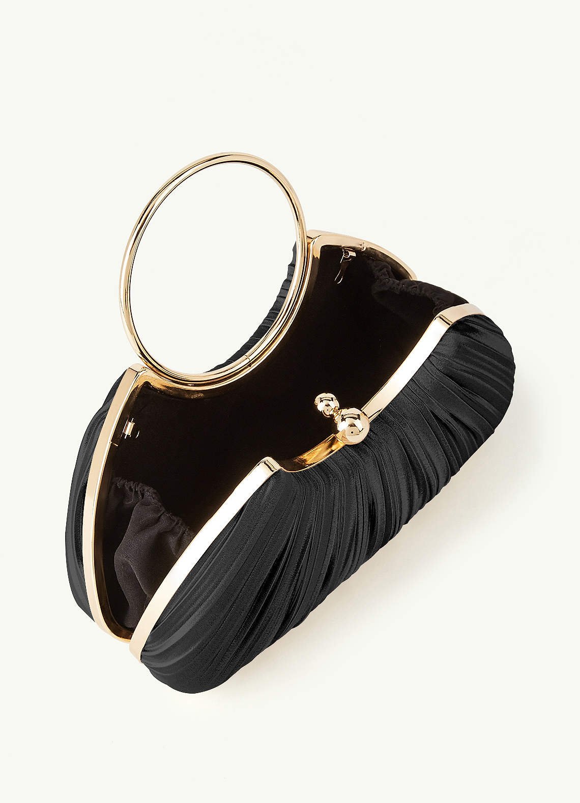 Matching Color Metallic Satin Pleated Handbag — black — 图 203/204