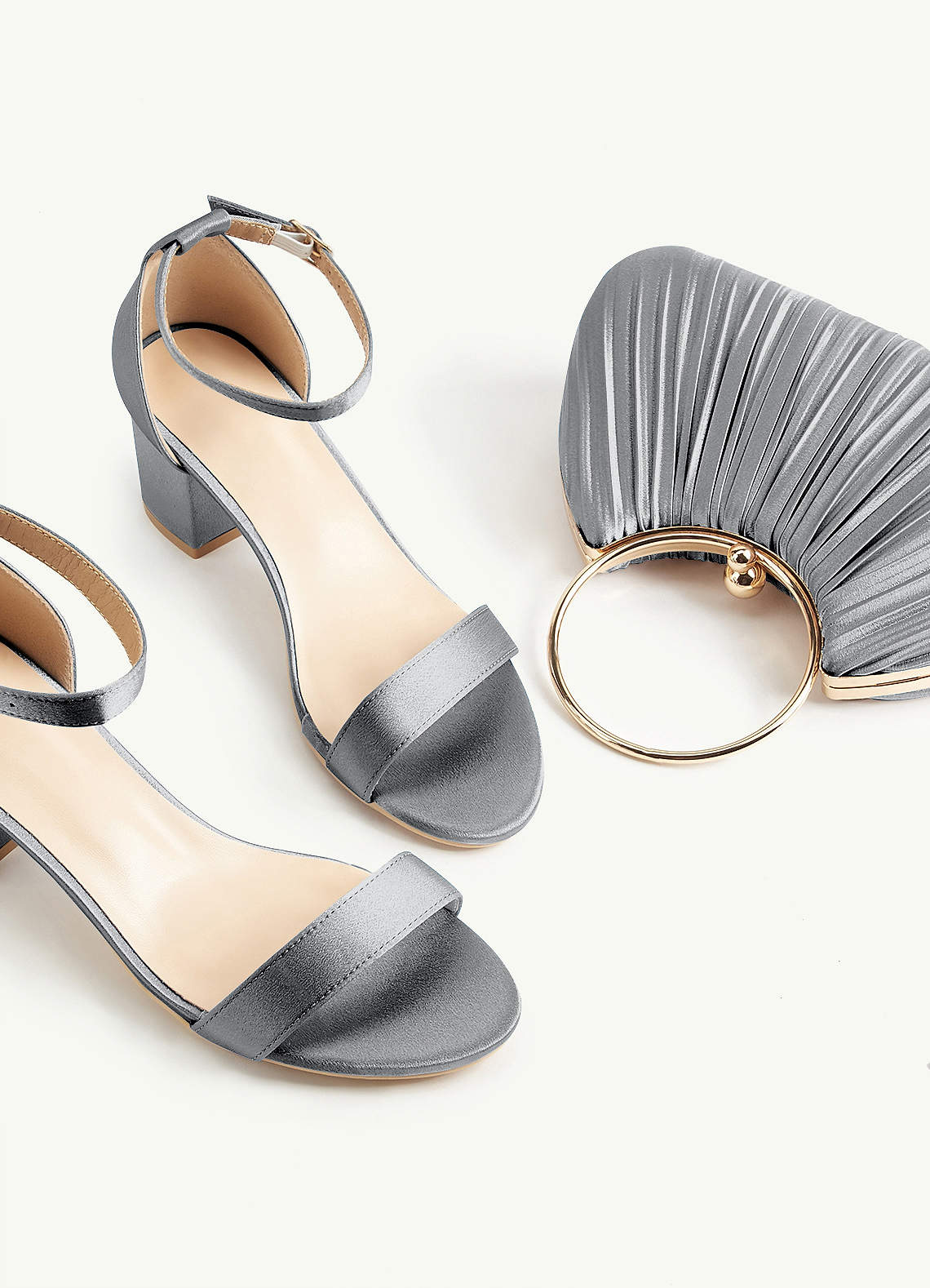 Matching Color Metallic Satin Pleated Handbag — Silver — 图 178/204