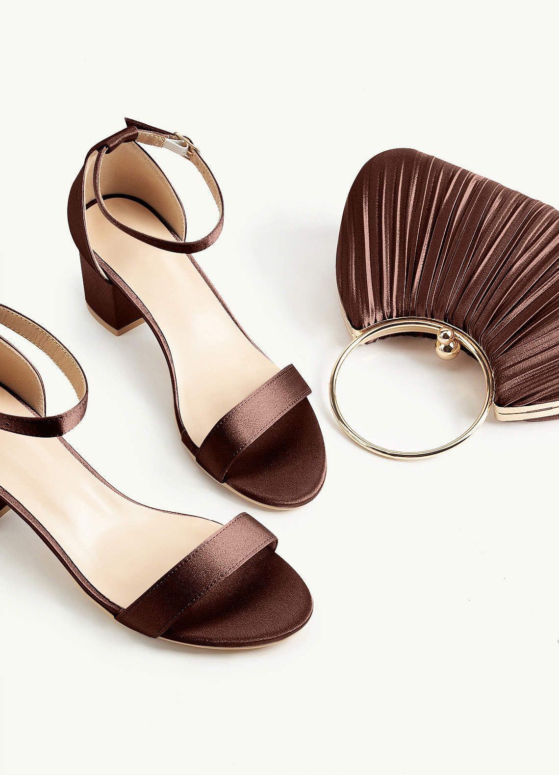 Matching Color Metallic Satin Pleated Handbag — espresso — 图 190/204