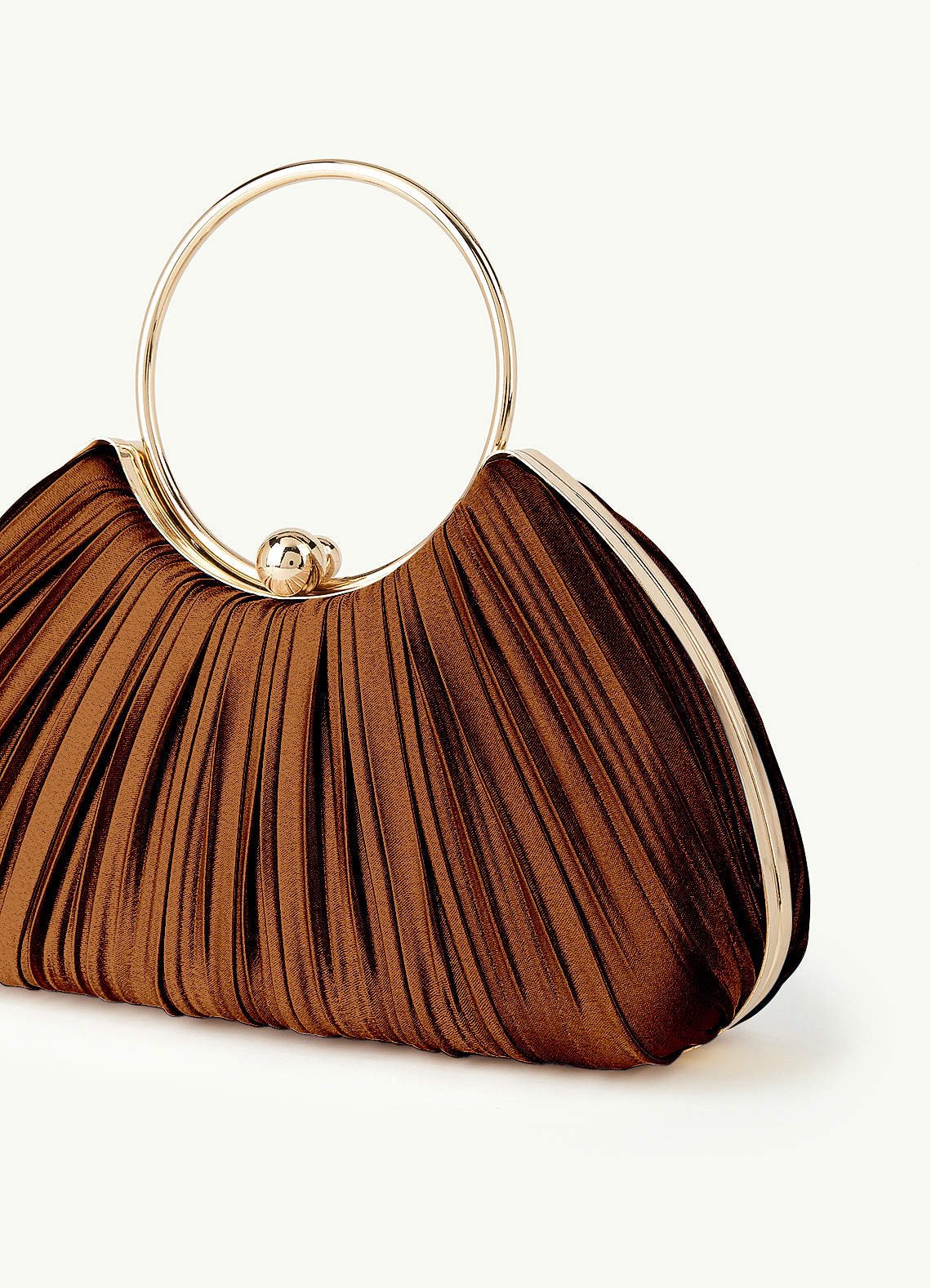 Matching Color Metallic Satin Pleated Handbag — Copper — 图 129/204