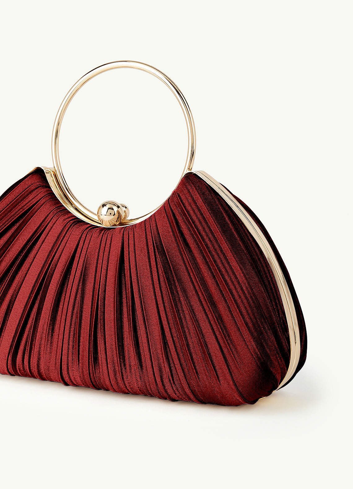 Matching Color Metallic Satin Pleated Handbag — Rust — 图 117/204