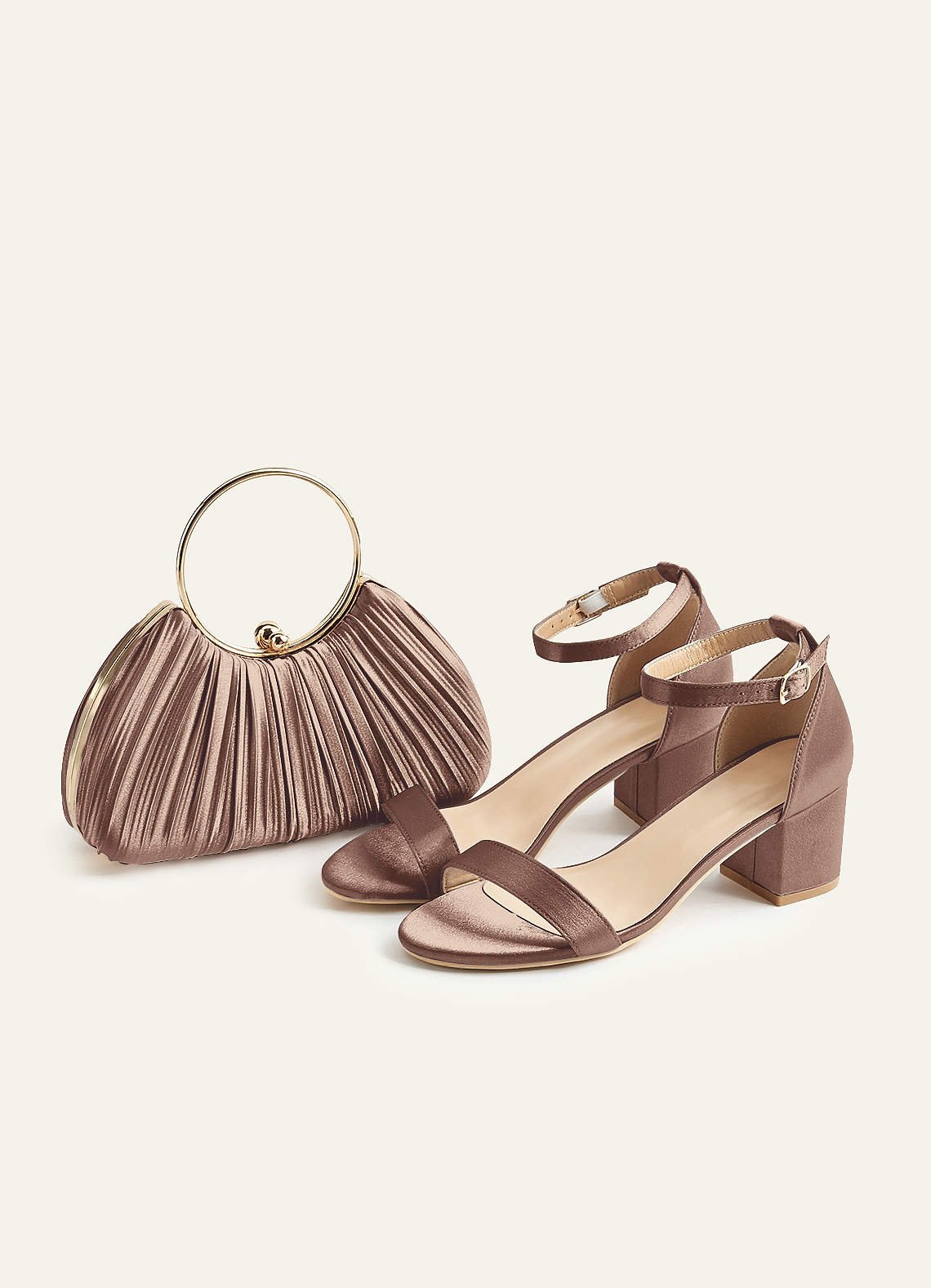 Matching Color Metallic Satin Pleated Handbag — taupe — 图 182/204