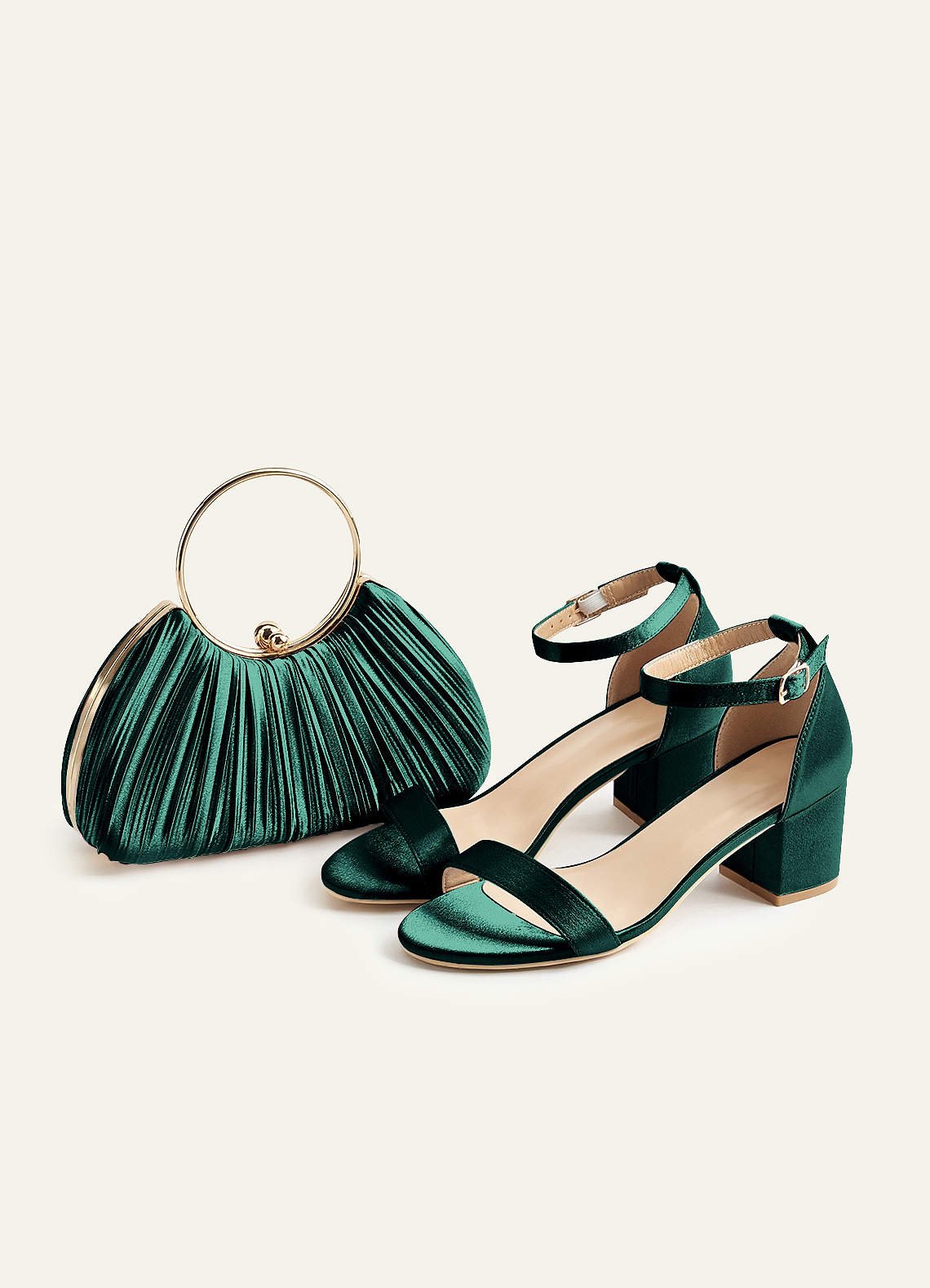 Matching Color Metallic Satin Pleated Handbag — Emerald, Sky Blue — 图 44/204
