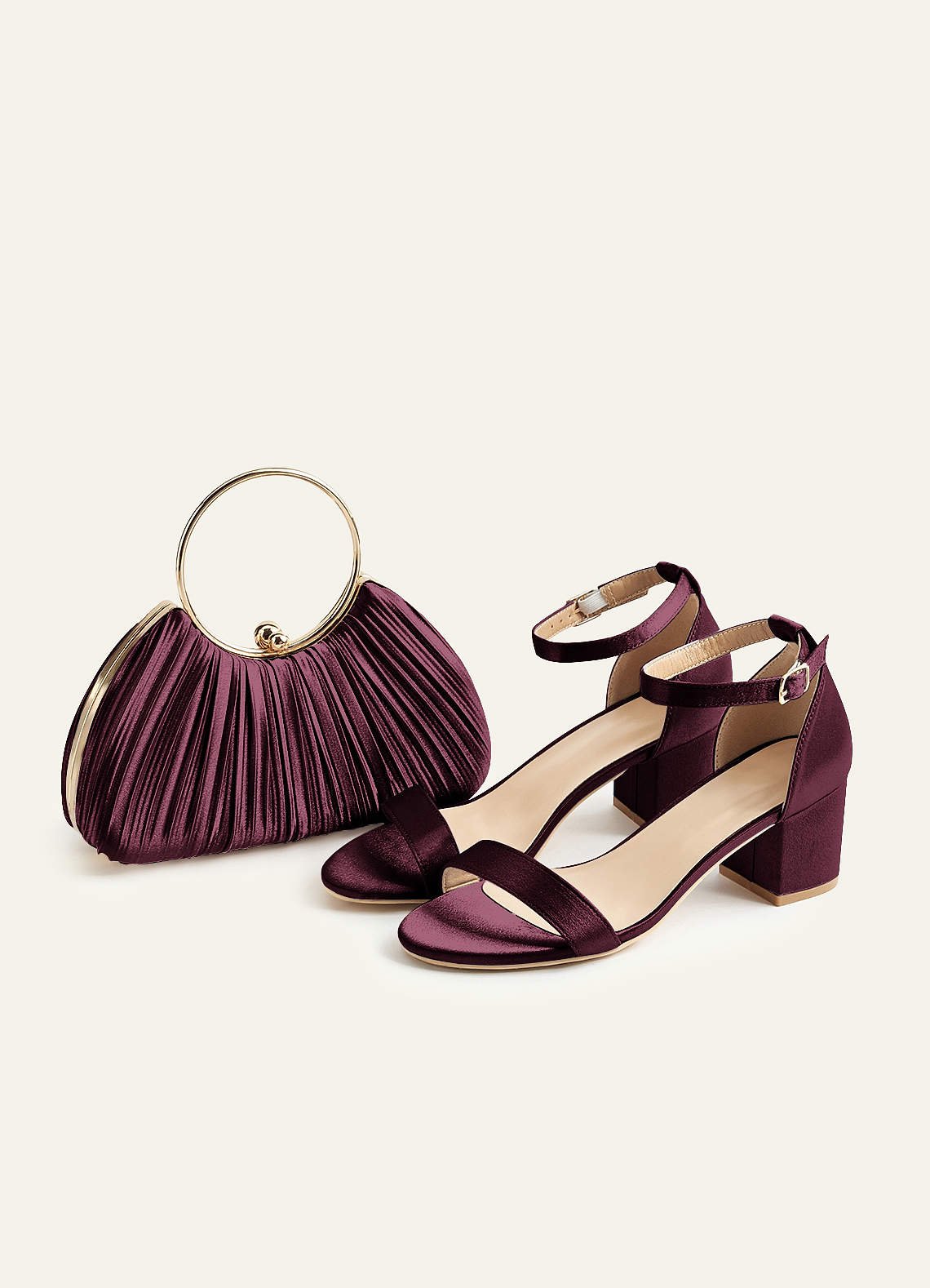 Matching Color Metallic Satin Pleated Handbag — Cabernet — 图 140/204