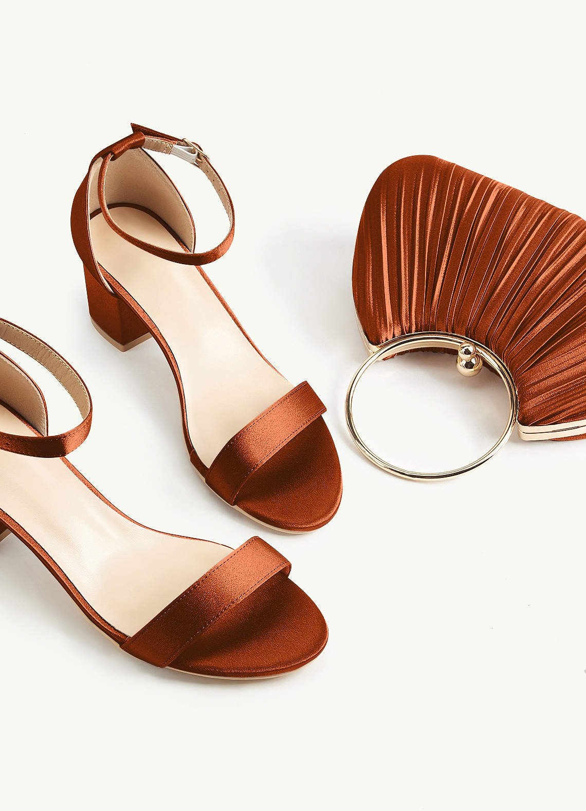 Matching Color Metallic Satin Pleated Handbag — Burnt Orange — 图 160/204
