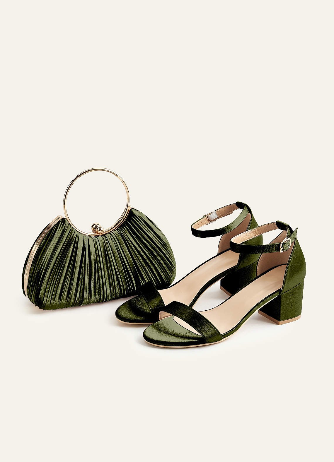 Matching Color Metallic Satin Pleated Handbag — Olive — 图 26/204