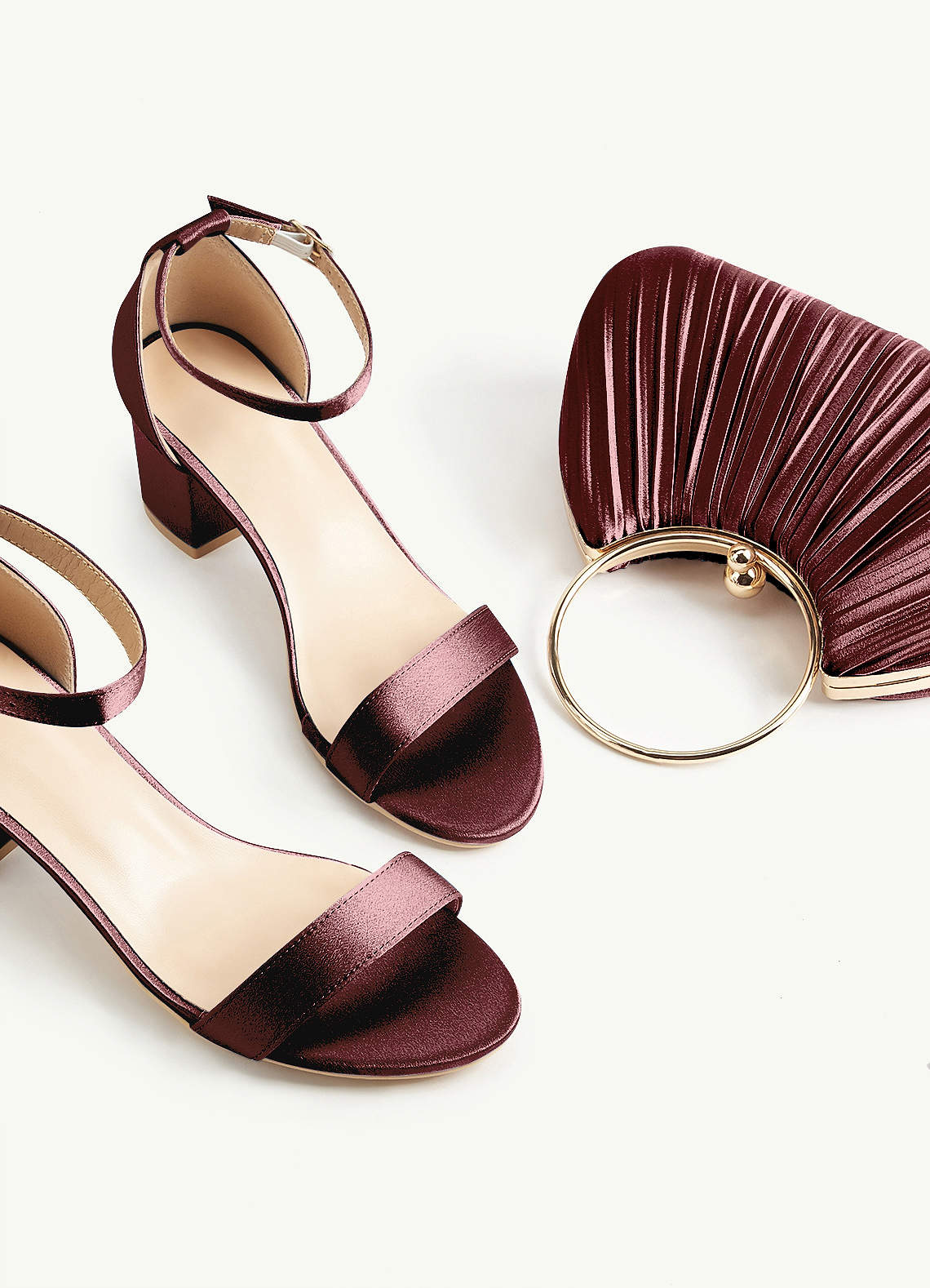 Matching Color Metallic Satin Pleated Handbag — Vintage Mauve — 图 100/204