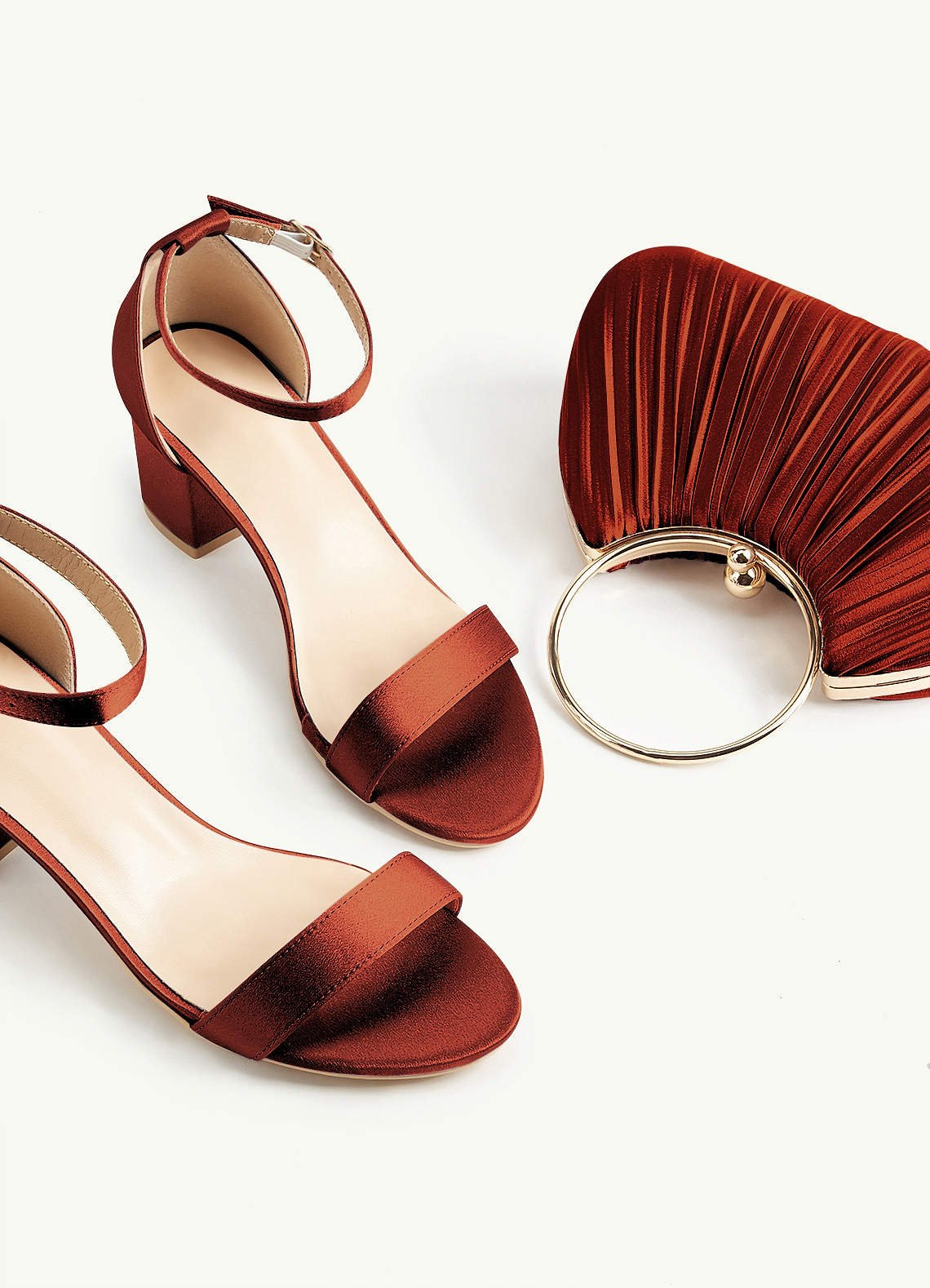 Matching Color Metallic Satin Pleated Handbag — Paprika — 图 148/204