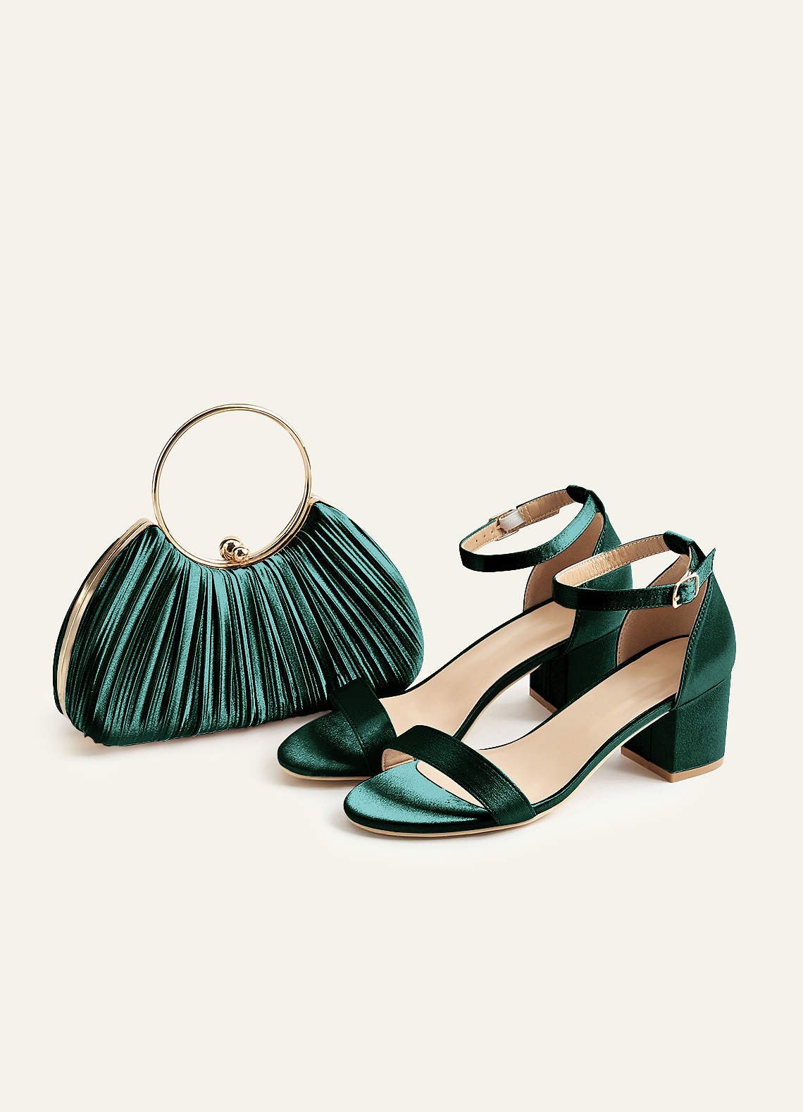 Matching Color Metallic Satin Pleated Handbag — Pine — 图 38/204