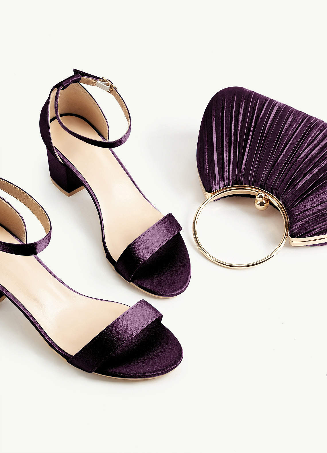 Matching Color Metallic Satin Pleated Handbag — Plum — 图 112/204