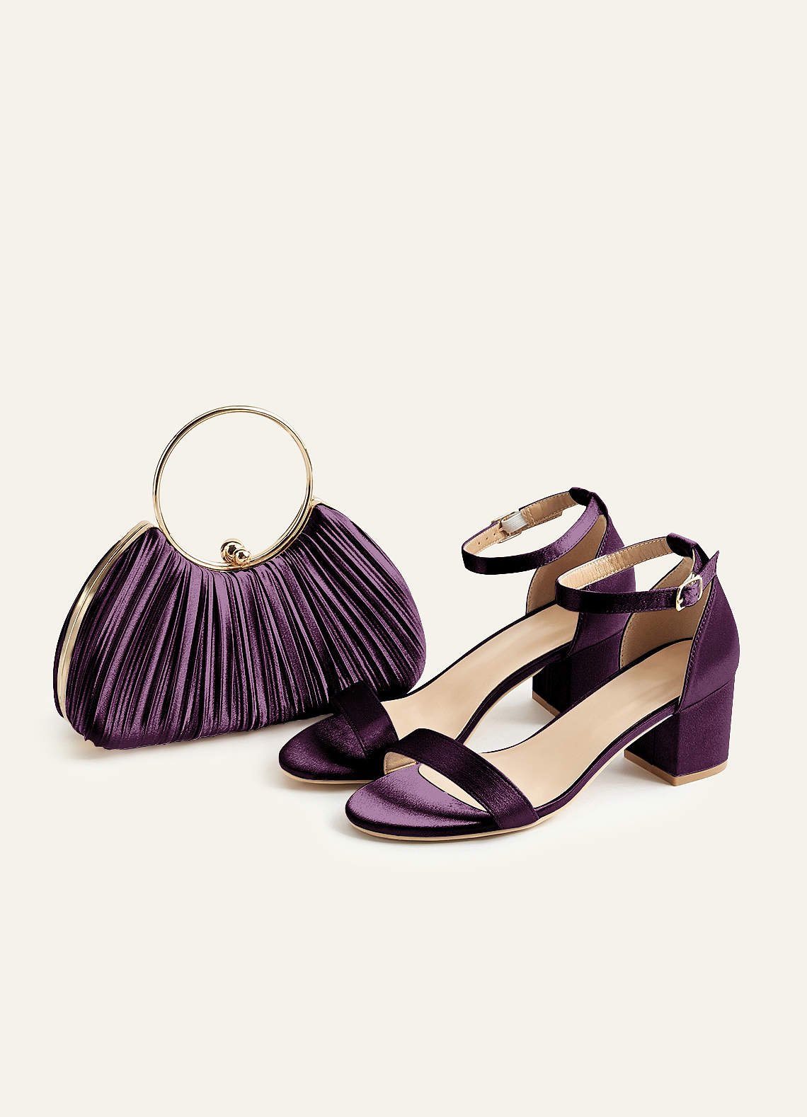 Matching Color Metallic Satin Pleated Handbag — Plum — 图 110/204