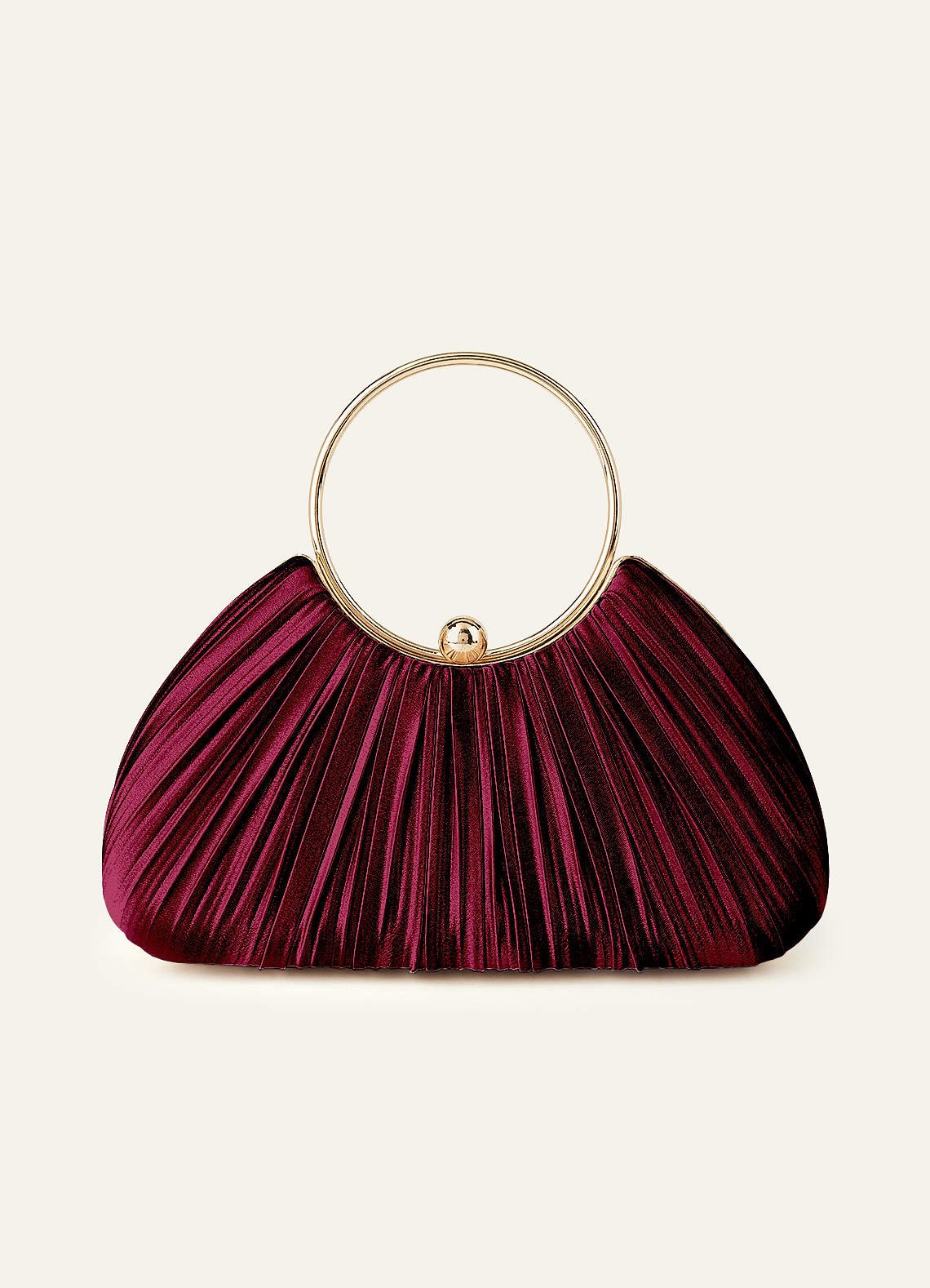 Matching Color Metallic Satin Pleated Handbag — Burgundy — 图 133/204