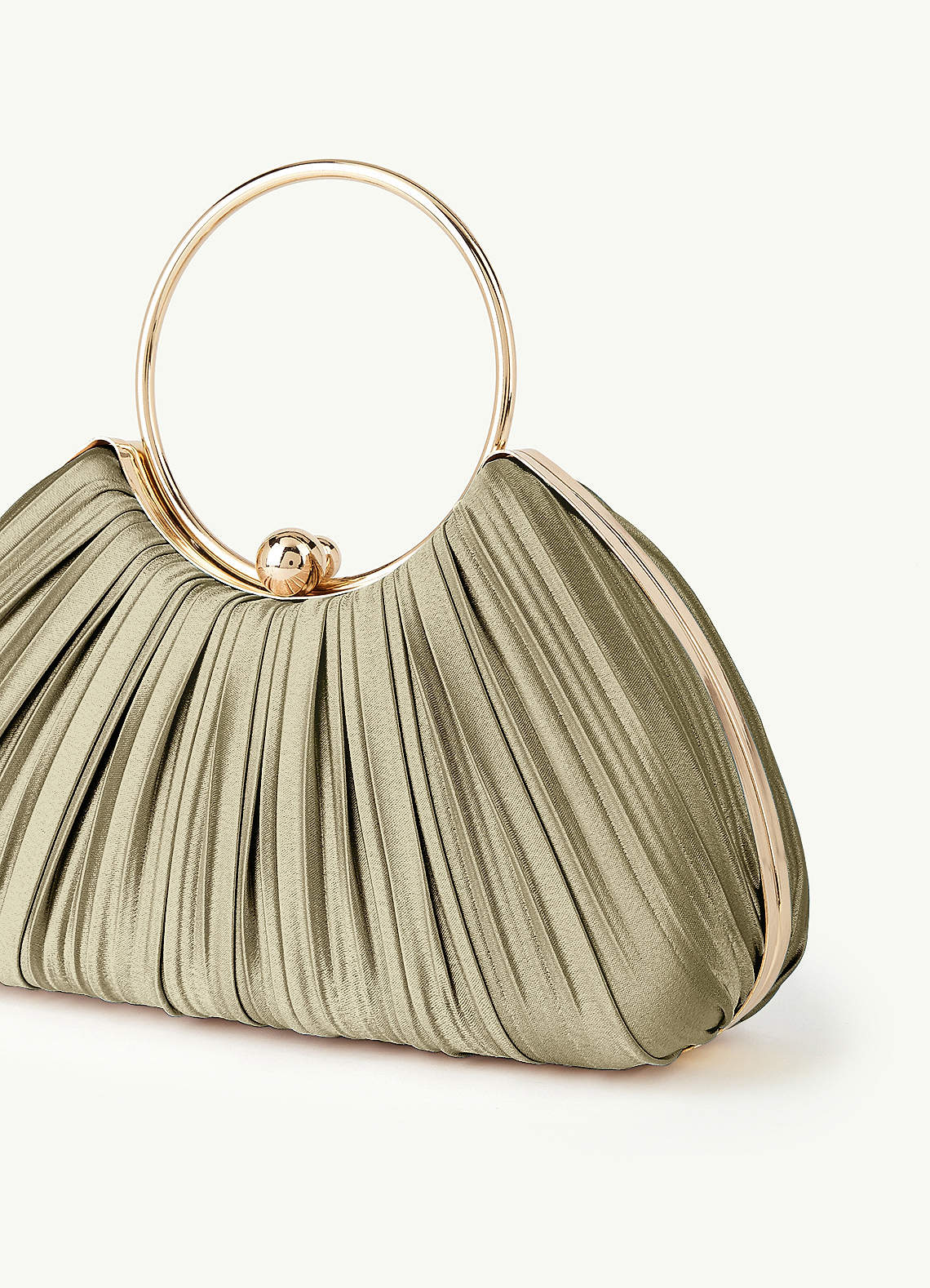 Matching Color Metallic Satin Pleated Handbag — Moss Green — 图 9/204