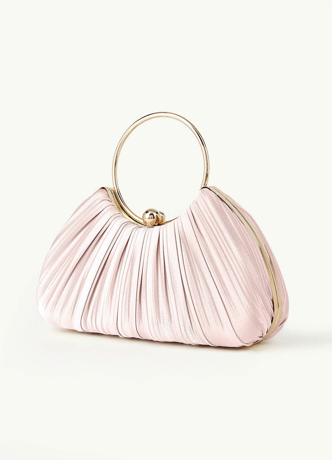 Matching Color Metallic Satin Pleated Handbag — Blushing Pink — 图 72/204