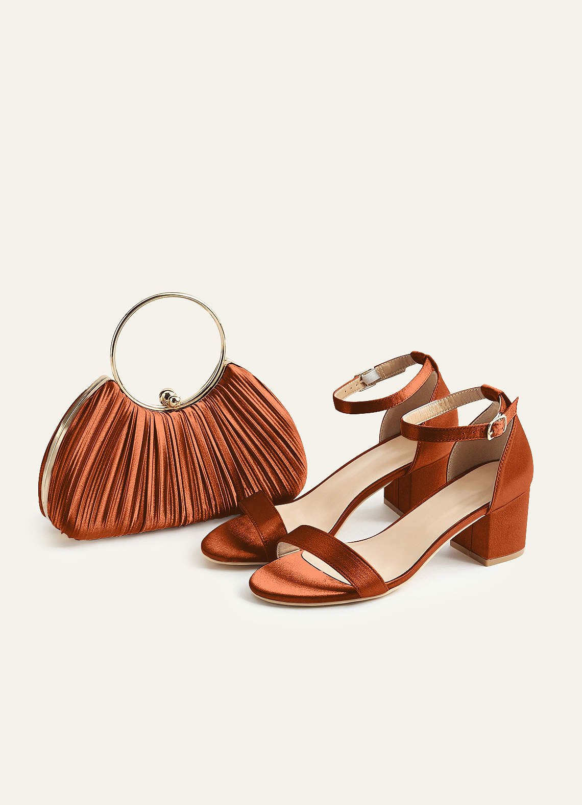 Matching Color Metallic Satin Pleated Handbag — Burnt Orange — 图 158/204