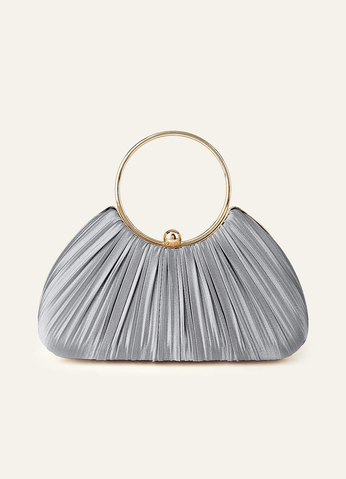 Matching Color Metallic Satin Pleated Handbag — Silver — 图 175/204