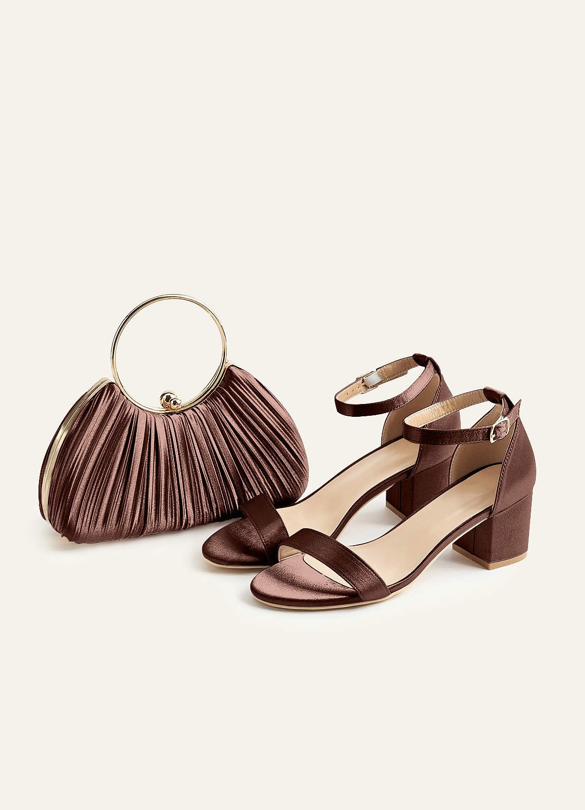 Matching Color Metallic Satin Pleated Handbag — espresso — 图 188/204