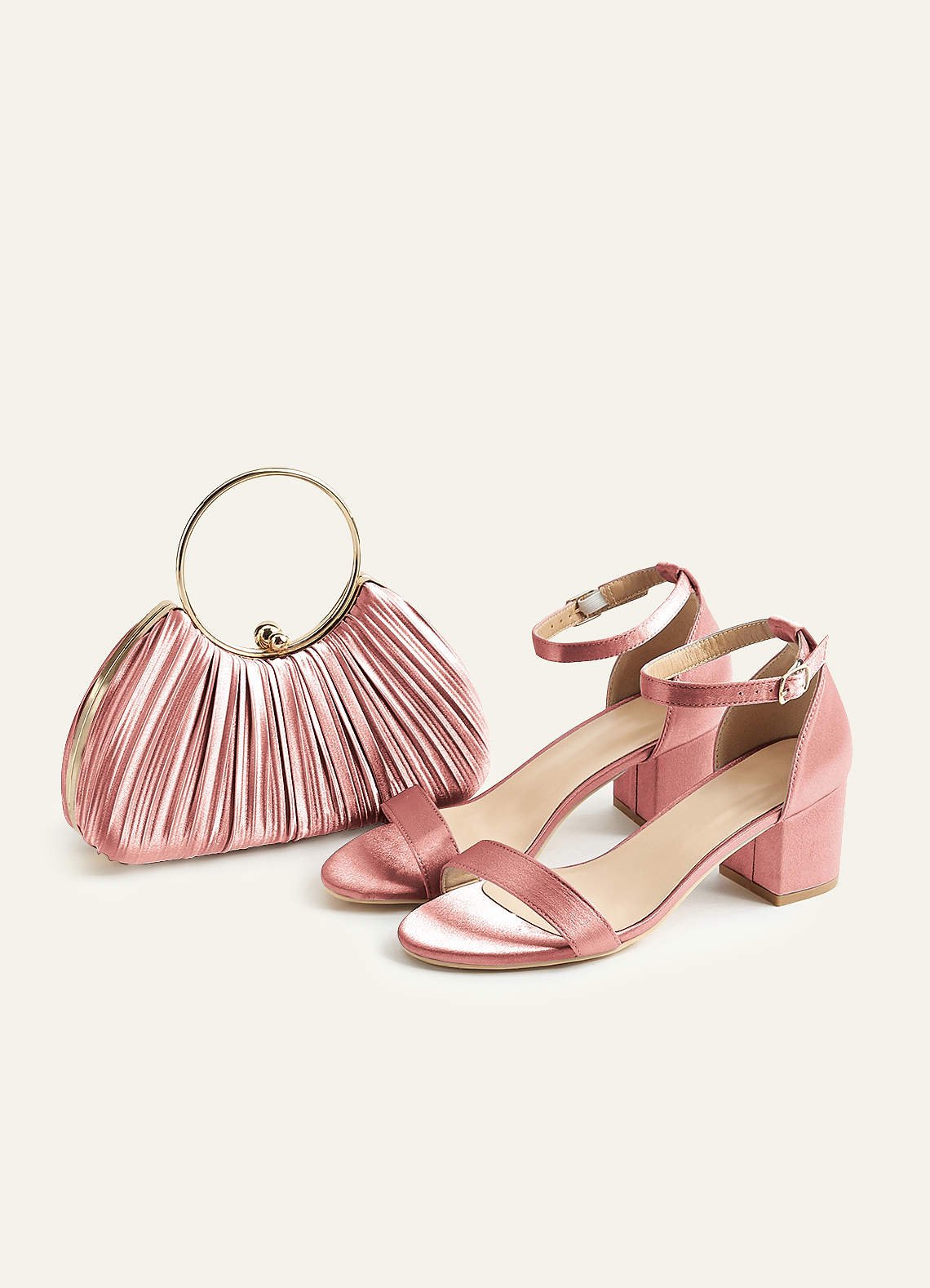Matching Color Metallic Satin Pleated Handbag — Dusty Rose — 图 74/204