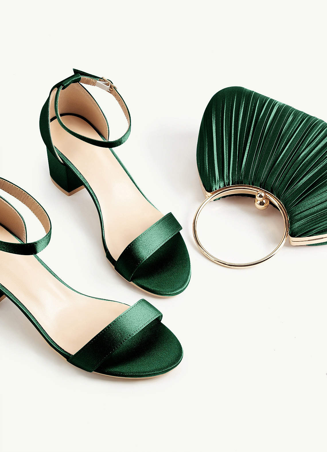 Matching Color Metallic Satin Pleated Handbag — Dark Green — 图 34/204
