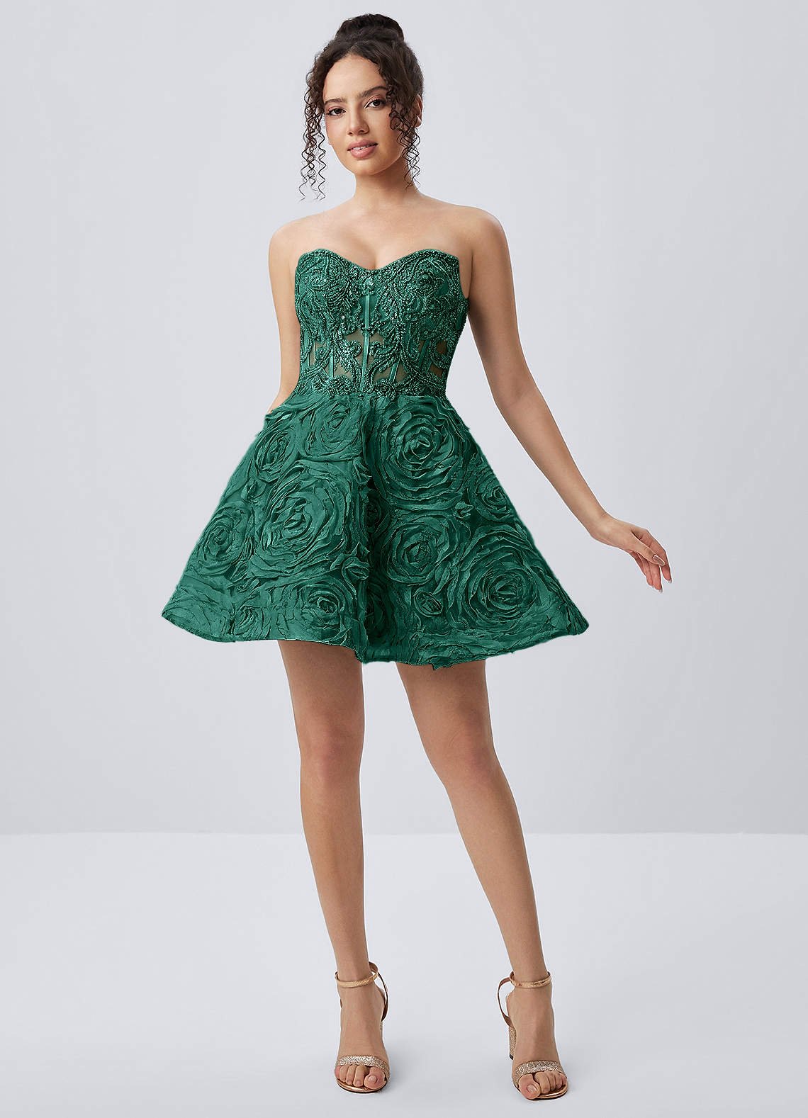 Mathilde Skater Sweetheart Tulle Mesh Mini Prom Dress in Dark Green