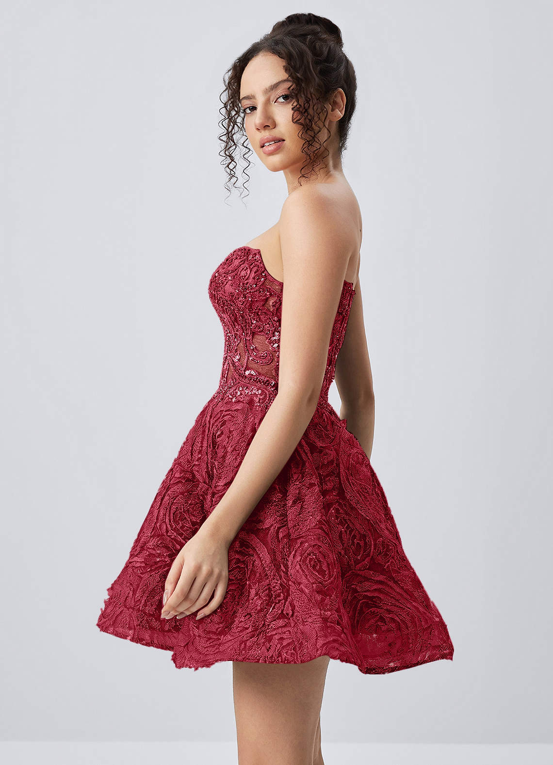 Mathilde Skater Sweetheart Tulle Mesh Mini Prom Dress in Burgundy