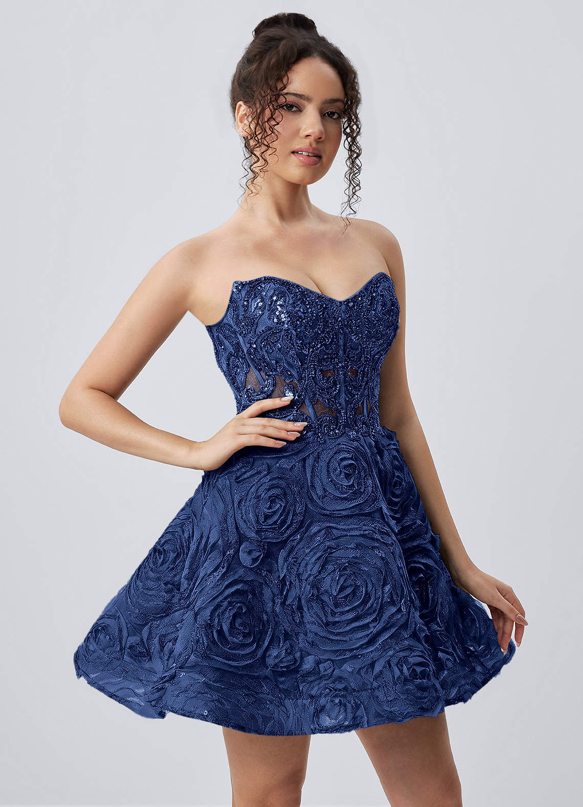 Mathilde Skater Sweetheart Tulle Mesh Mini Prom Dress in Navy