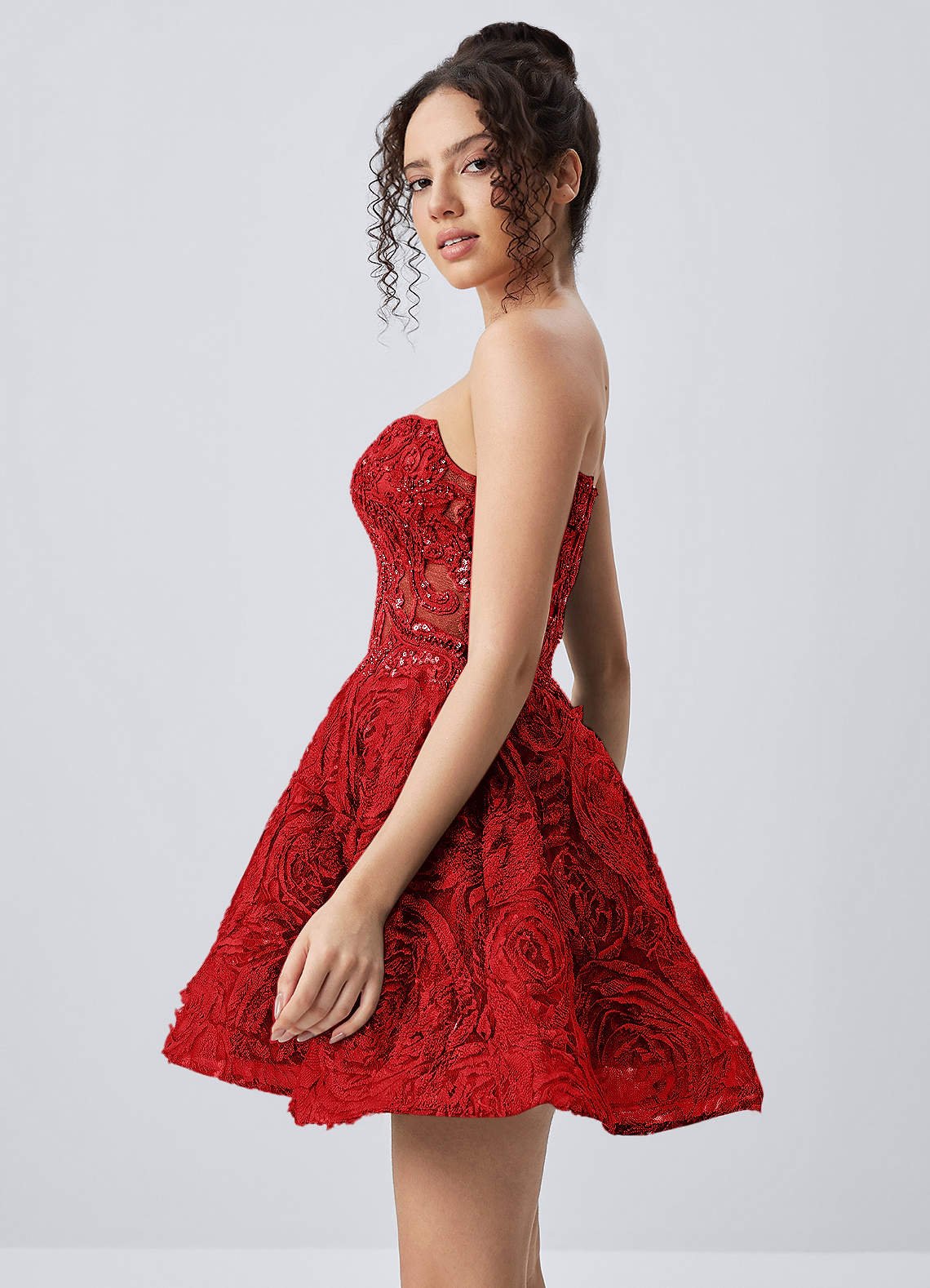 Mathilde Skater Sweetheart Tulle Mesh Mini Prom Dress in Red