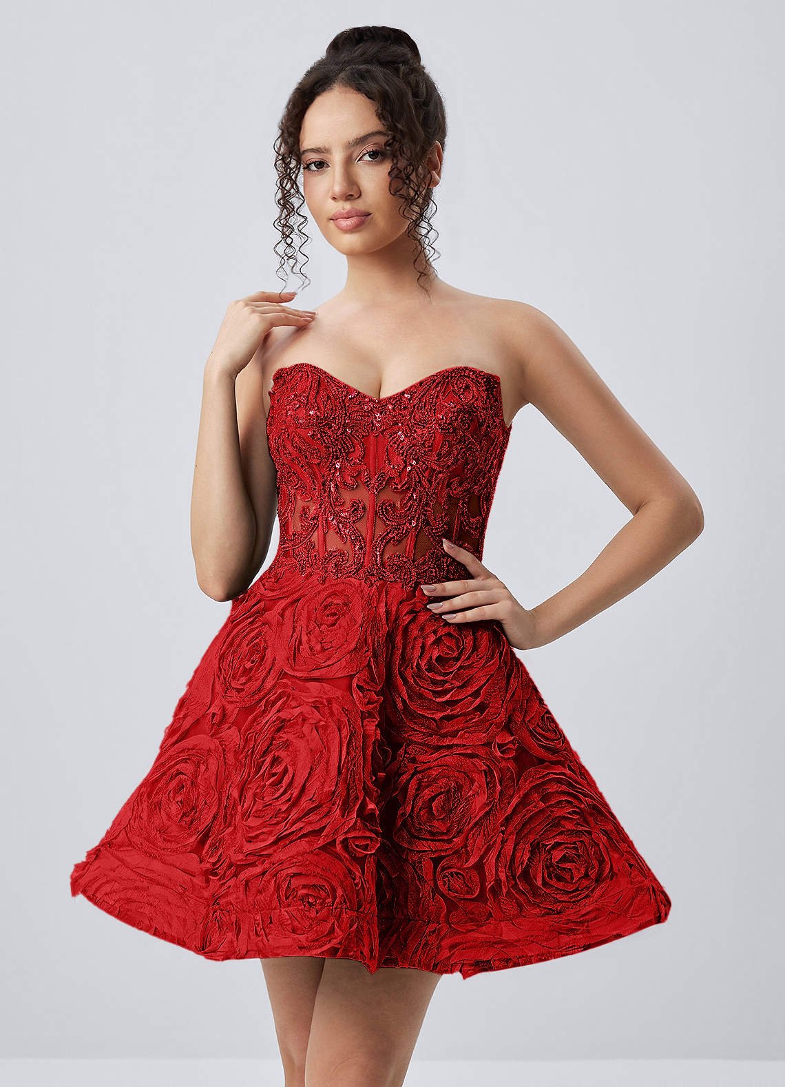 Mathilde Skater Sweetheart Tulle Mesh Mini Prom Dress in black