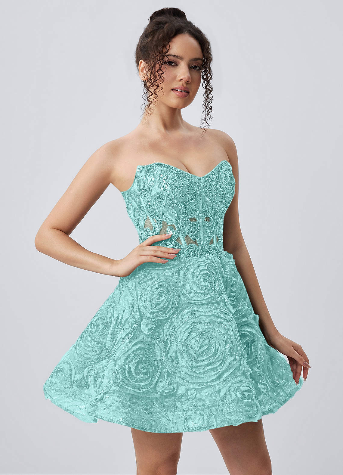 Mathilde Skater Sweetheart Tulle Mesh Mini Prom Dress in Light Green
