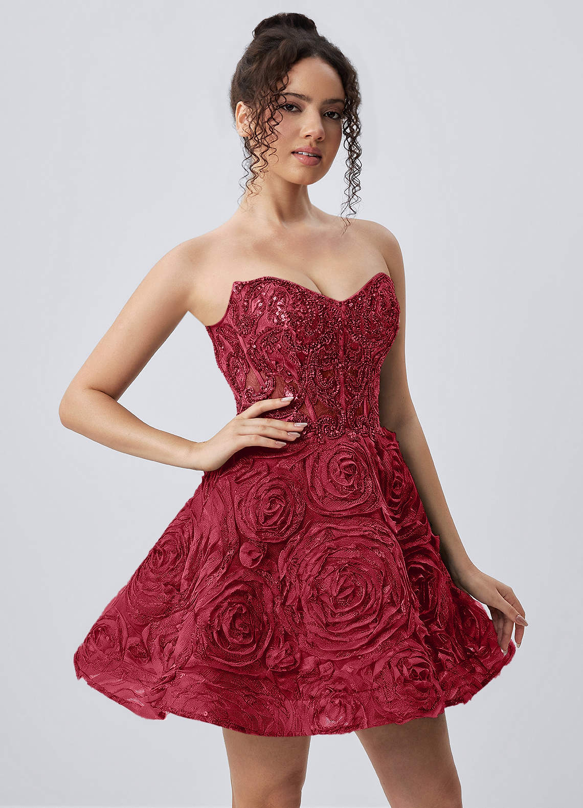 Mathilde Skater Sweetheart Tulle Mesh Mini Prom Dress in Burgundy
