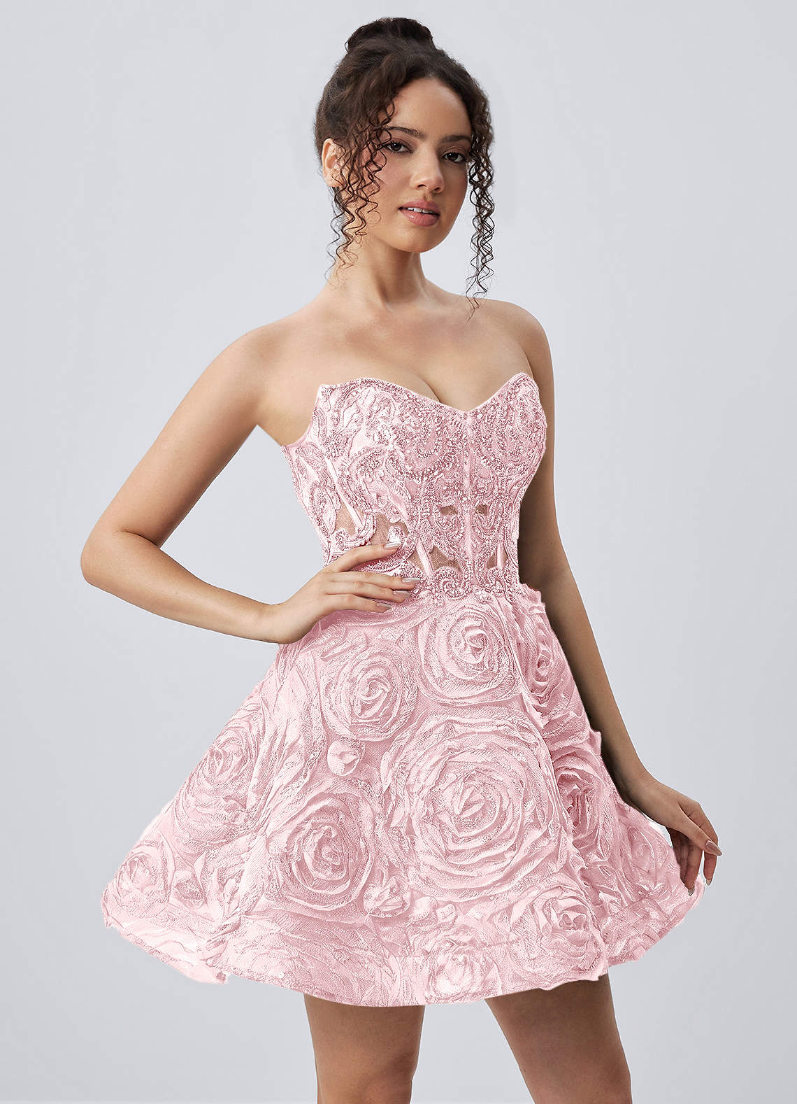 Mathilde Skater Sweetheart Tulle Mesh Mini Prom Dress in pink