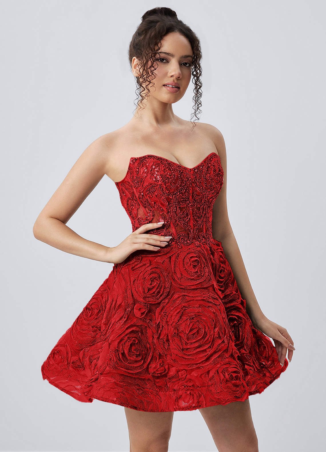 Mathilde Skater Sweetheart Tulle Mesh Mini Prom Dress in Red