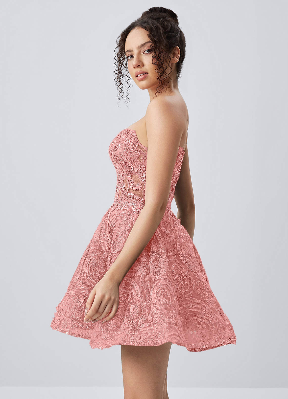 Mathilde Skater Sweetheart Tulle Mesh Mini Prom Dress in Dusty Pink